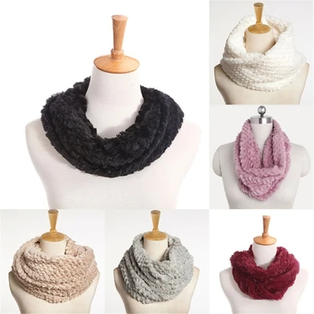

Women Faux Fur Infinity Circle Cable Cowl Neck Winter Warm Long Scarf Shawl