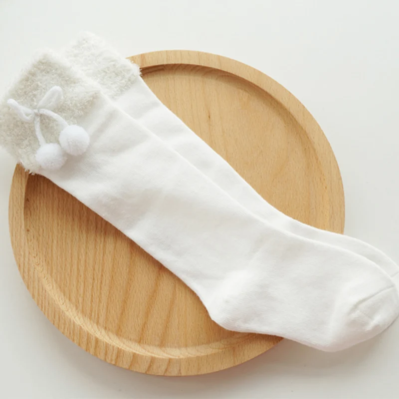 Autumn Winter 3-5Y/5-8Y Kids Girls Soft Ball Knee Cotton Socks Comfortable Middle Tube Students
