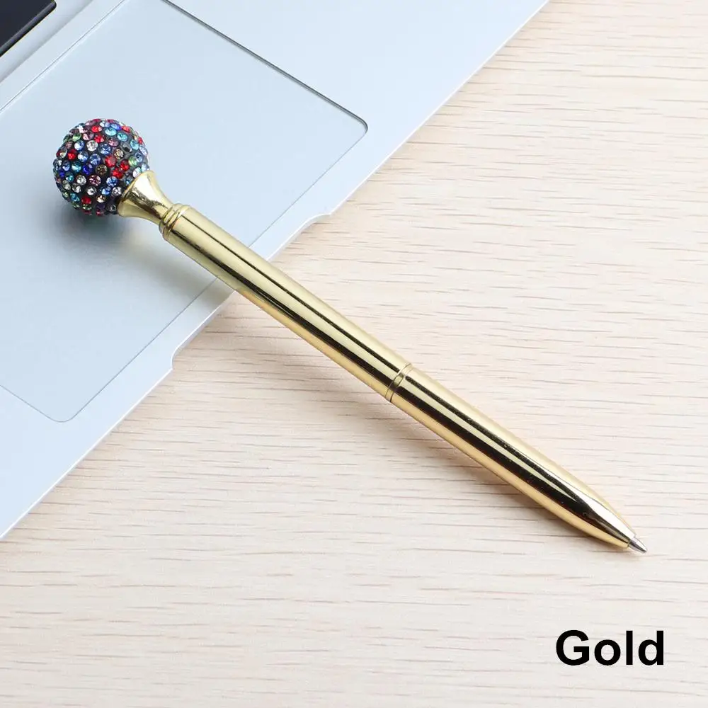 1 шт. GENKKY шариковая письменная ручка круглые цветные бриллианты металлический материал красивая ручка 0,7 мм канцелярский подарок для студента логотип на заказ - Цвет: gold