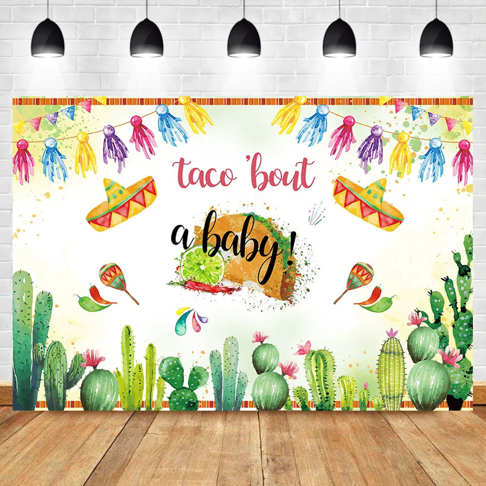 

Mexican Baby Shower Photo Backgdrop Taco Bout a Baby Photography Background Colorful Flag Cactus Background for Photos