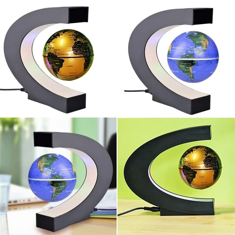 C shape Black Blue LED World Map Decor Home Electronic Magnetic Levitation Floating Globe Antigravity LED Light Gift Decoration