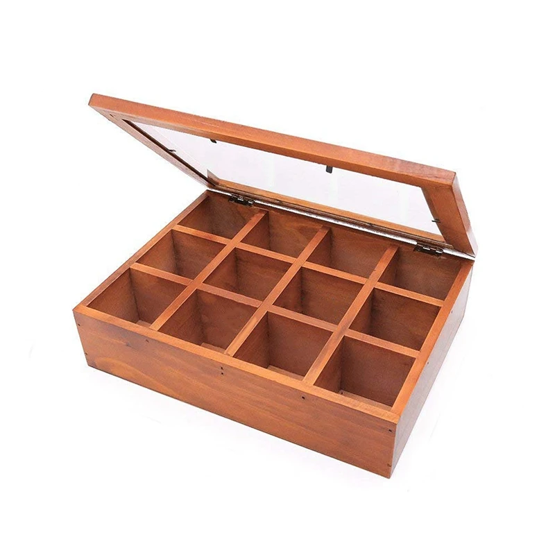 

Wooden Multifunctional Storage Box, Classic Wooden Desktop Organizer 12 Adjustable Chest Compartments Storage Organizers For T