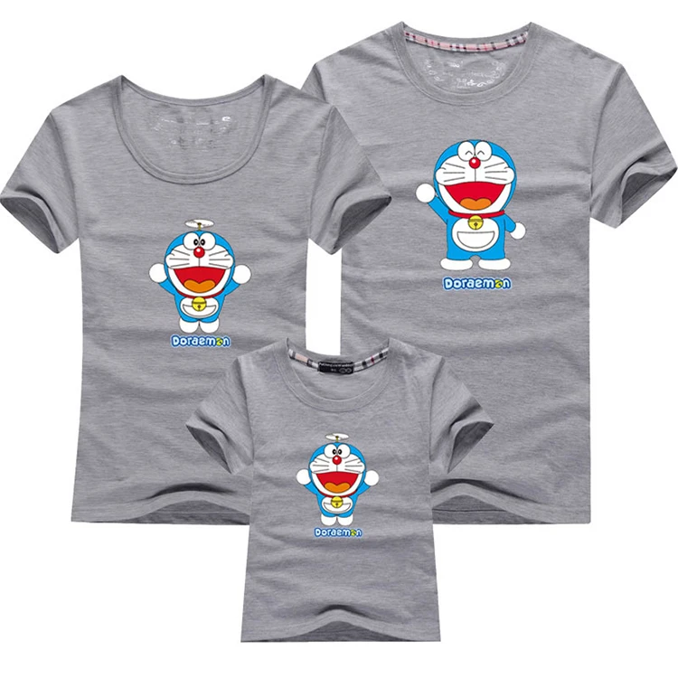 Doraemon/Новая летняя детская одежда для мальчиков и девочек Свободная Женская футболка с короткими рукавами одинаковые комплекты для отдыха для детей
