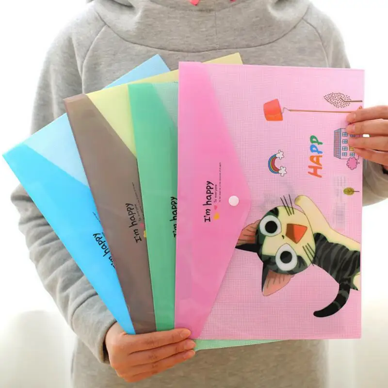 24Pcs/lot Cute Cheese Cat File Bag Folder Document Filing Products Kawaii PVC A4 Bag Office School Supplies