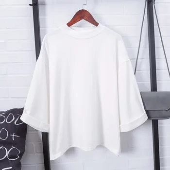 

2020 Hot Sales Women 3/4 Sleeves T-shirt Oversize Loose Round Neck Solid Korean Minimalist Autumn Tops Tees MSK66