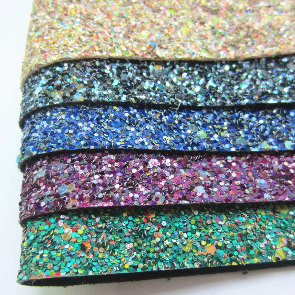 30cm x 134cm chunky glitter leather fabric Mix glitter PU leather