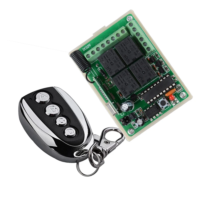 

DC 12V 4CH Remote Control Wireless Switch System Receiver&Transmitter Momentary Toggle Latched Output Way Adjust