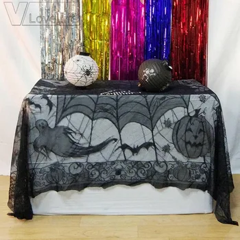 

1pcs 155cm x 210cm Halloween Spider Web Tablecloth Lace Table Runner Black Table Cover For Party Halloween Decoration