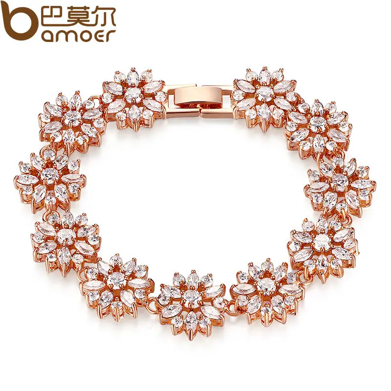 

BAMOER HOT Bracelet & Bangle for Women Prong Setting Zircon Chain Bracelet Jewelry Gift for Female JIB007