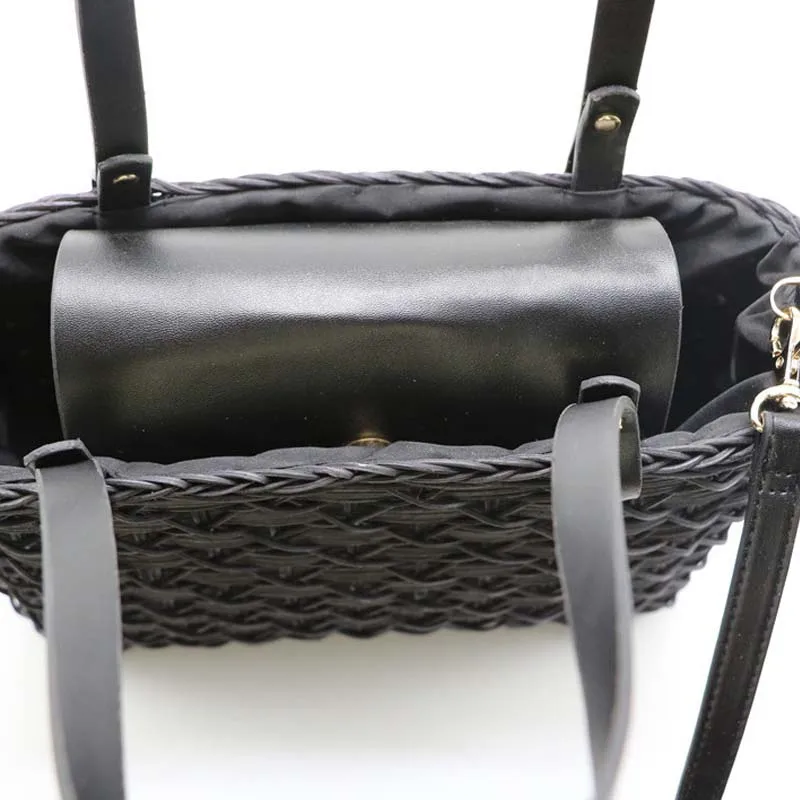 جديد الأسود الجمل القش حقيبة الطبيعية الروطان حقيبة كتف الشاطئ حقائب النسيج اليدوية Crossbody حقيبة
