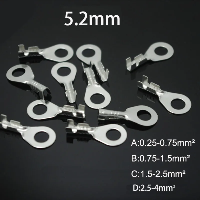 500pcs/lot 5.2 round lug cold pressing terminals M5 terminal For 0.25