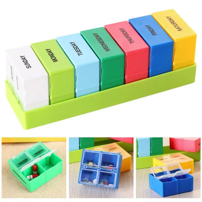 1 шт Портативный Pill Box красочные еженедельная таблетки Дело наркотиками отсек