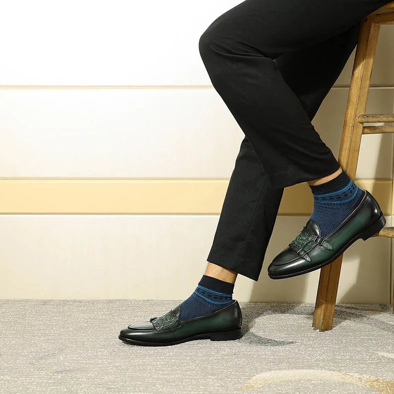 Роскошные мужские лоферы с двойным ремешком FELIX CHU; мужские повседневные модельные туфли из натуральной кожи коричневого и зеленого цвета; мужские свадебные туфли без застежки