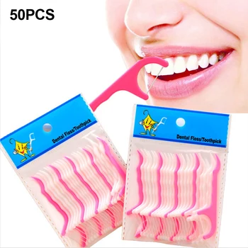 

50 Pcs/Set Dental Floss Stick Plastic Brush Tooth Clean Oral Care Floss Toothpick Disposable Flosser Oral Hygiene #