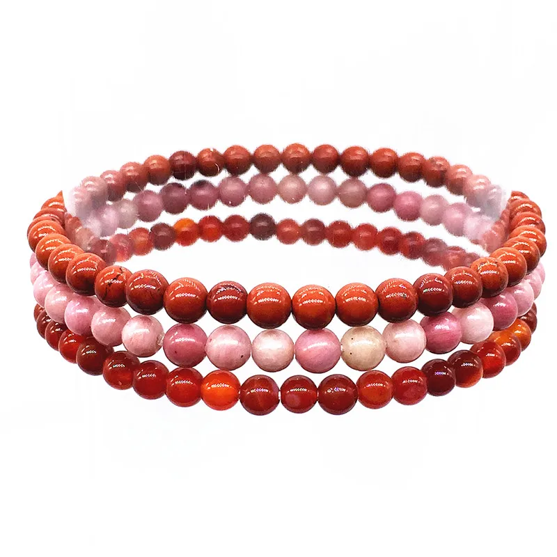 Fashion Stone Bead Bracelet Sets 3 pcs / set Women Girls Yoga Bangles 18-18.50 cm 4 mm Round Beads Carnelian Jewelry #10