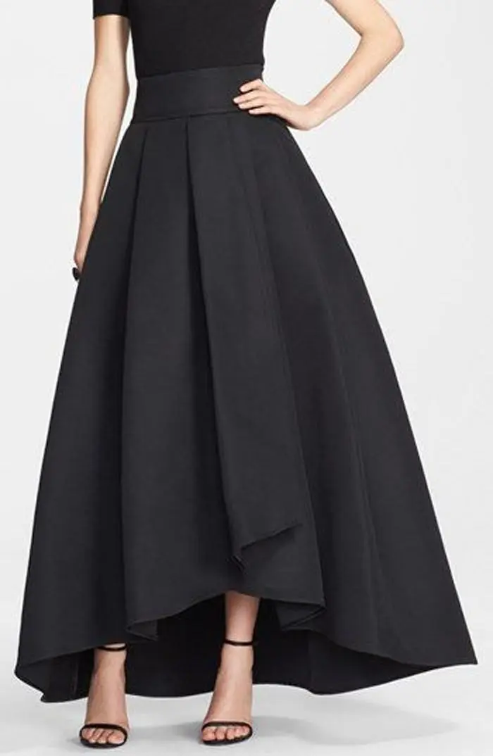 

Elegant Women Lady Stretch Plain High Waist Flared Pleated Asymmetric Solid Color Maxi Long A-line Swing Skirt W03