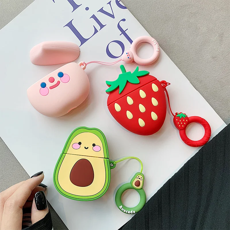 

Hot Cute Baby Peach Avocado Silicone Shockproof Headphone Cases For Apple Airpods 1 Strawberry Protection Cover For Air Pods 2
