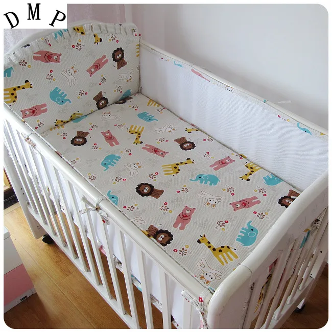 

Promotion! 5PCS Mesh Cartoon Baby Bedding Set Cotton Cot Bumper Baby Crib Bedding Set,include(4bumpers+sheet)