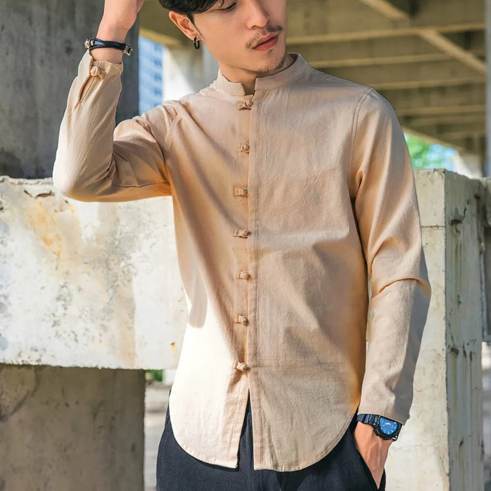 2019 летняя уличная рубашка 5XL льняная футболка Homme винтажная хип-хоп рубашка в китайском стиле Slim Fit Мужская одежда