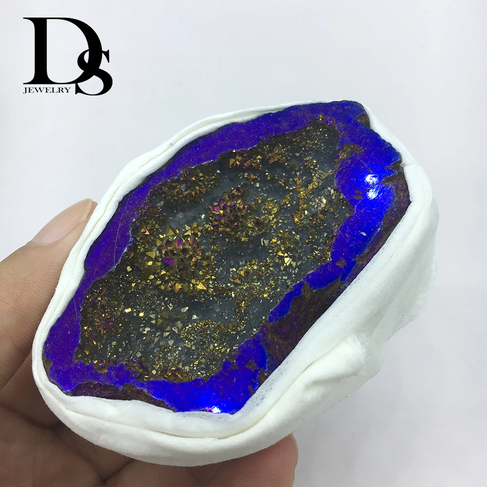Натуральный агат фрагмент жеоды Drusy Druse кварцевый гальванический кластер