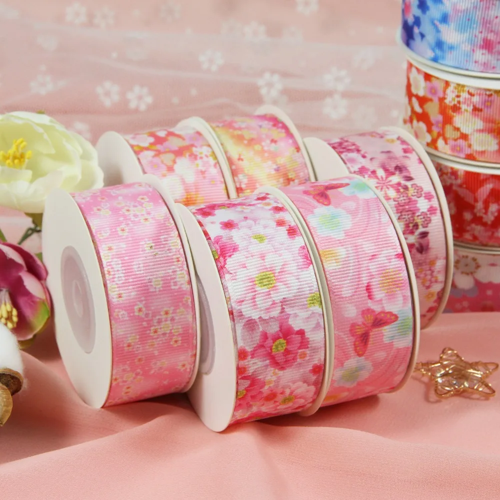

10yards - Different sizes Japanese style printed Grosgrain ribbon -Japanese flowers pattern ribbon