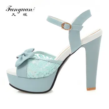 

Fanyuan Sandalias Mujer 2018 Elegant Butterfly-Knot Ladies Platform Shoes Lace Peep Toe High Heels Women Ankle Strap Party Shoes