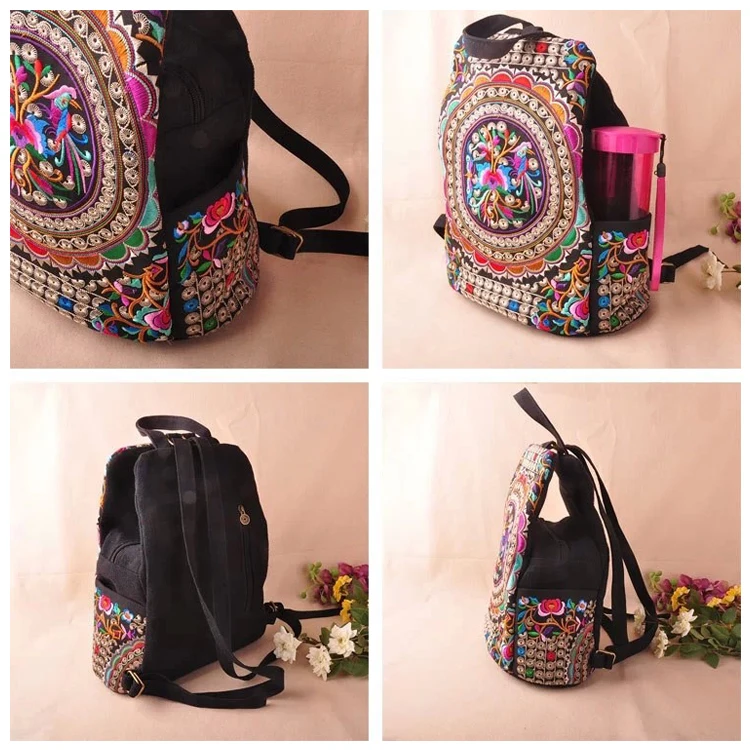 Тканевый этнический рюкзак с вышивкой, женская сумка ручной работы с цветочной вышивкой, дорожные сумки, школьный рюкзак, mochila