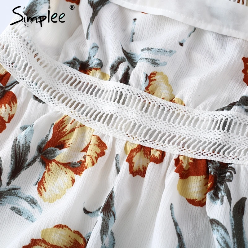 Женское летнее короткое платье Simplee, с принтом в стиле бохо и оборками, пикантное пляжное мини-платье со складками, открытыми плечами и перфорацией