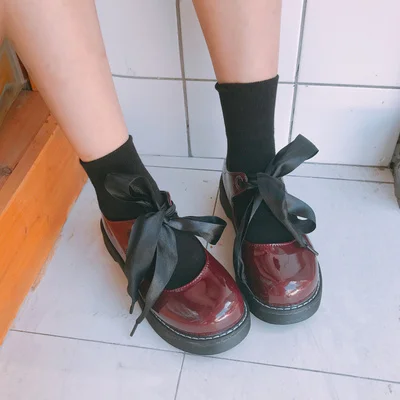 Японский Корейский стиль Харадзюку Мори девушка кожаная обувь Лолита Тяжелая подошва круглый лента на логову Студенческая школьная форма для японской средней школы Лолита обувь - Цвет: 2