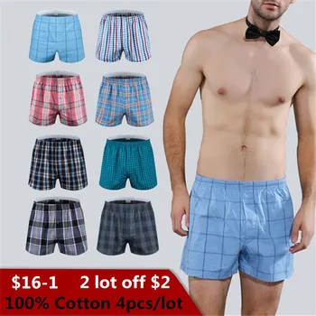 Classic Plaid Men s Boxers Cotton Mens Underwear Trunks Woven Homme Arrow Panties Boxer with Elastic