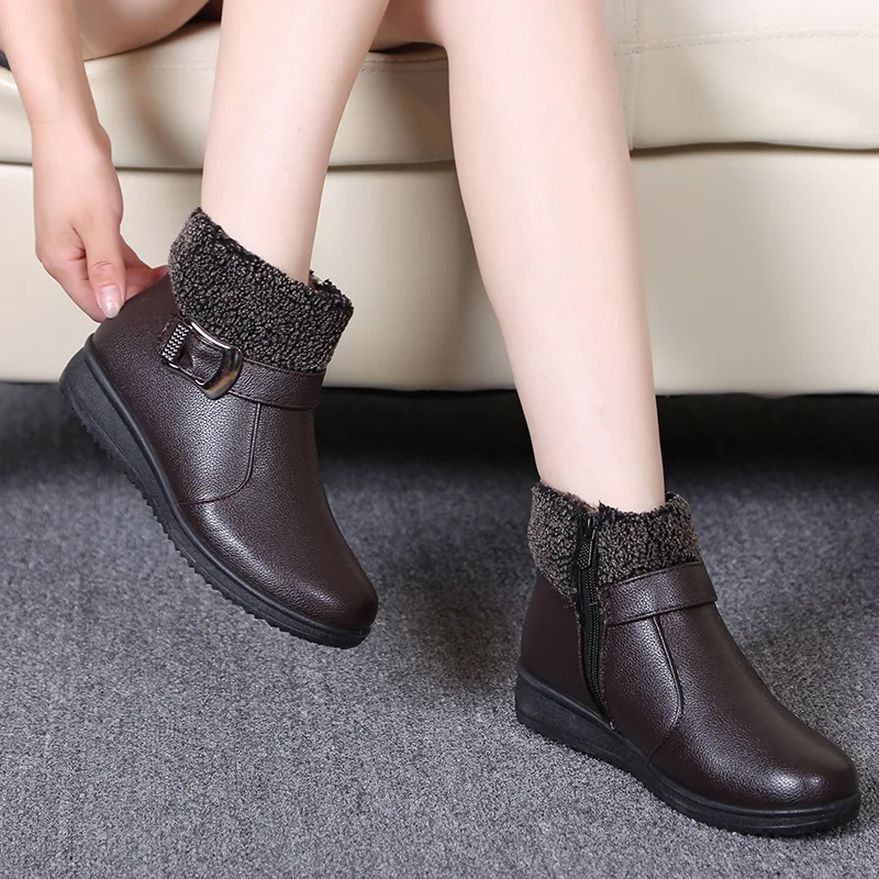 

Women Winter Boots Warm Leather Snow Ankle Boots Female Shoes Australia Plush Insole Waterproof Buckle Strap Botas Mujer