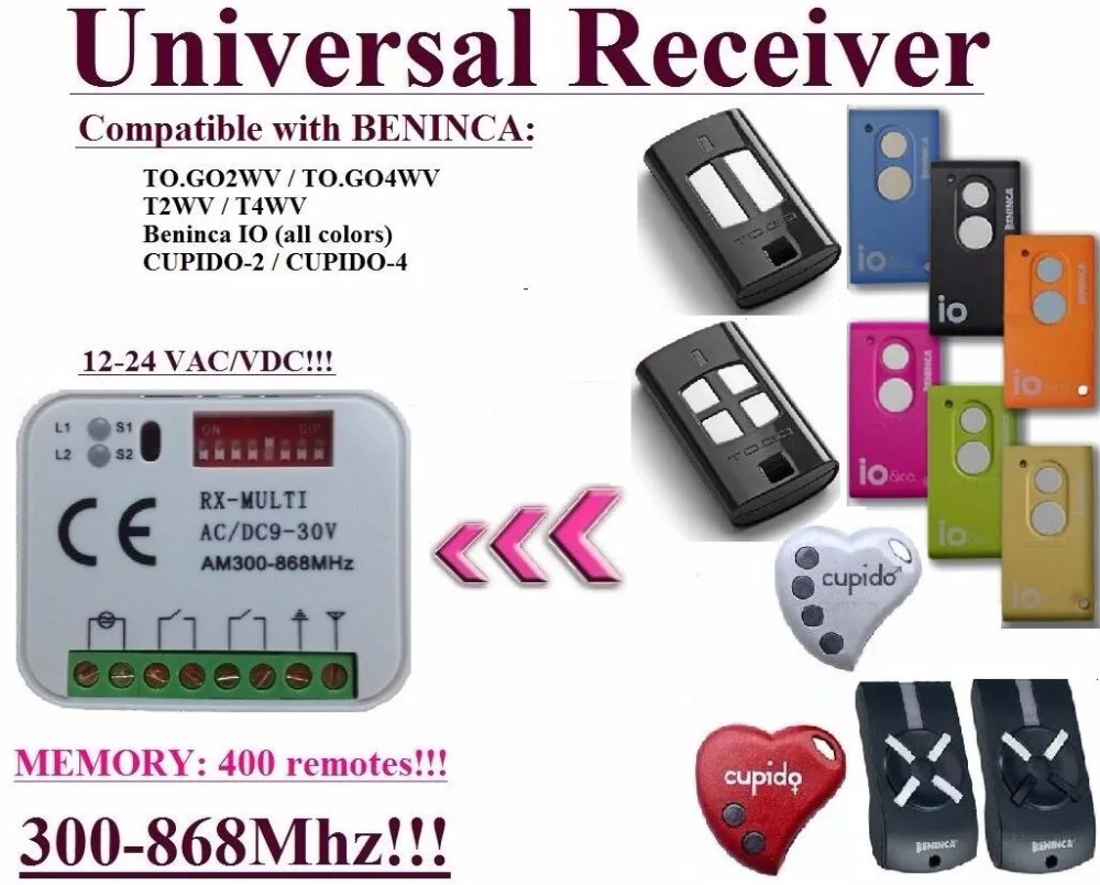 

2pcs Beninca TO.GO2WV, TO.GO4WV, T2WV, T4WV, CUPIDO, IO 2-channel compatible receiver high quality