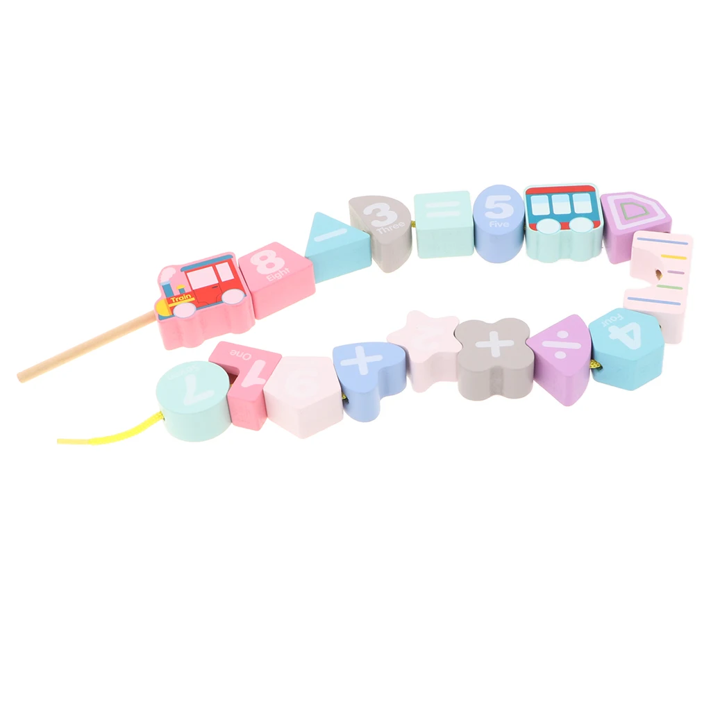 Wooden Lacing Blocks Set Childrens Stringing Bead & Building Educational Fine Motor Skill Toy for Kids Children