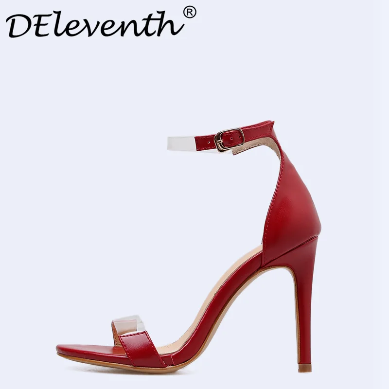 

DEleventh Women Genuine Leather Transparent Sandals Fashion Woman Thin Heels Sandals Gril Summer Shoes Ladies Sandals Girls Shoe