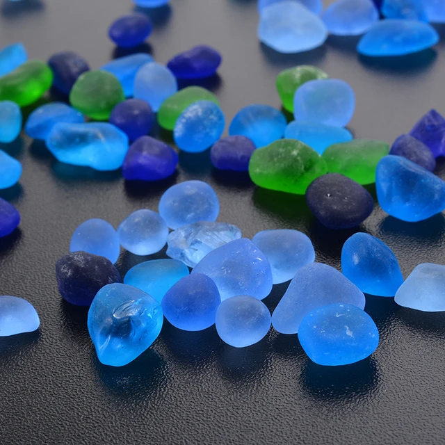 100pcs Beach Glass Pebble Beads No Hole Blue Green Mixed Colors Jewelry  Pendant Necklace 12-18mm