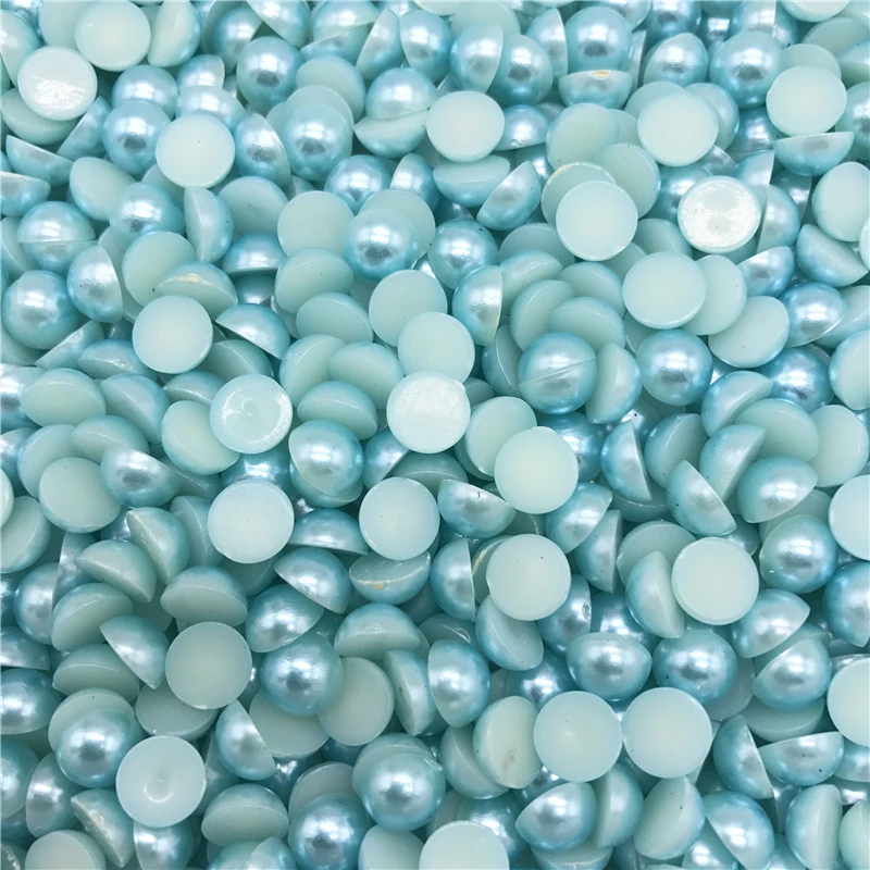 

4-10mm Sky Blue Imitation Pearl Half Round Pearl Bead Flat Back Scrapbook For Phone Case Scrapbook Women Nail Art Jewelry Making
