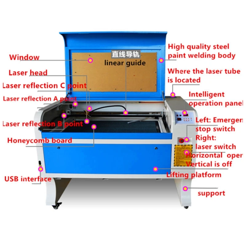 100w free shipping 6090 co2 laser engraver machine acrylic leather wood glass crystal  laser engraving cutting machine CO2 laser