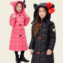 2016 Winter Jacket Girls down coat child down jackets girl duck down X-long loose coats children Flower Hooded outwear overcaot