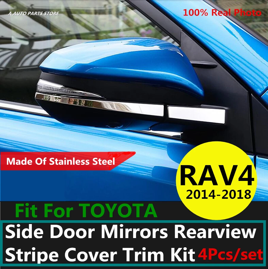 

304 Stainless Steel For TOYOTA RAV4 RAV 4 2014 2015 2016 2017 2018 Side Door Mirrors Rearview Stripe Cover Trim Kit