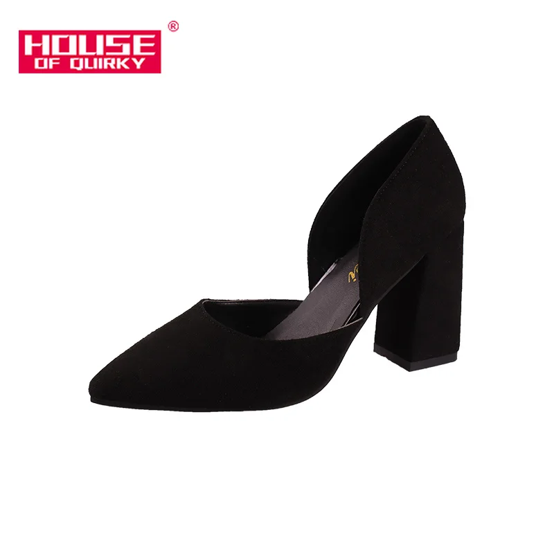 

Pumps Women Shoes Pointed Toe Wedding Party Elegant Flock High Heels Fashion Thick Heel Women Shoes Office Lady High Heels 39
