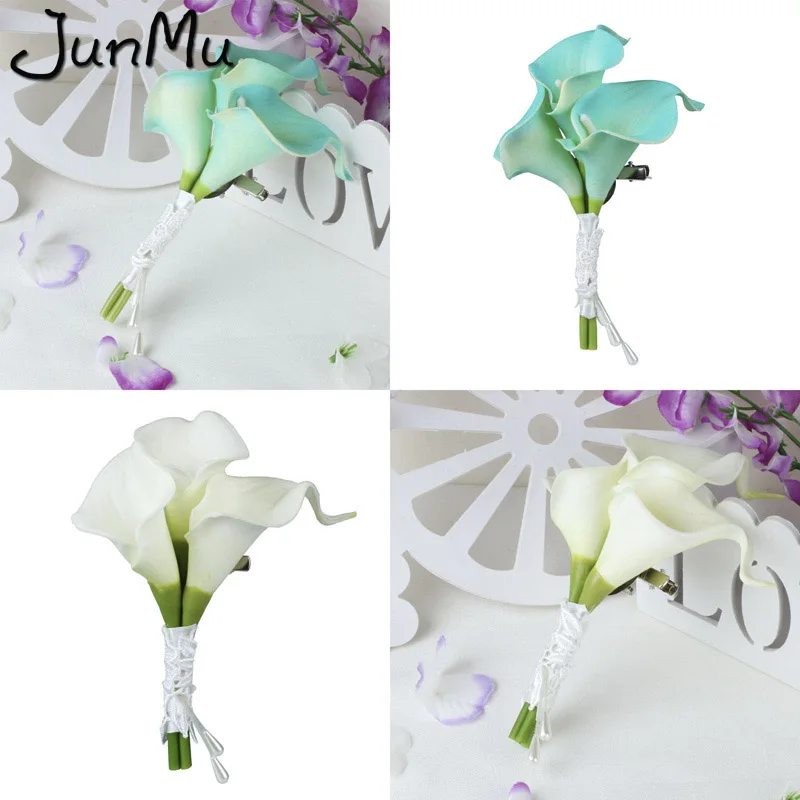 

Wedding Calla Lily Corsage Artificial Flower Brooch Bouquet Boutonniere Corsage Clip-on for Bridal Groom GroomsmanPin Decor