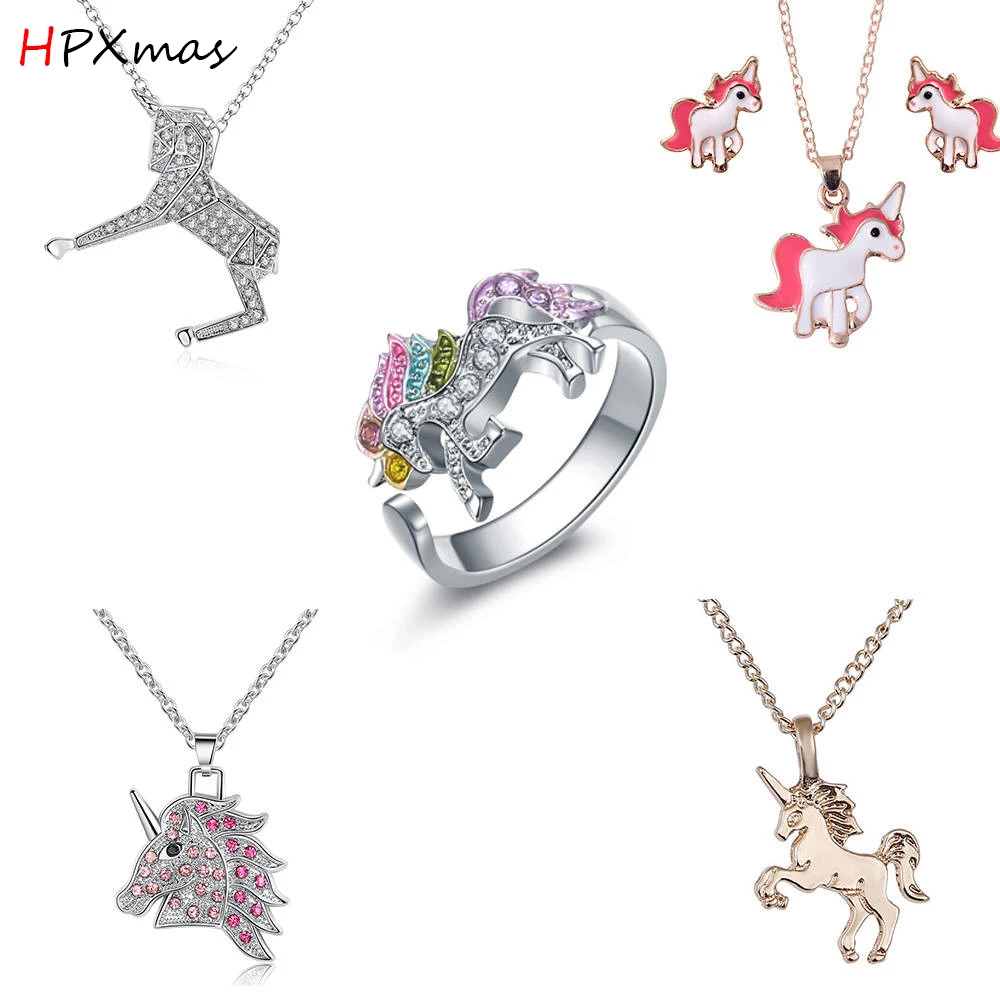 

Fashion Crystal Unicorn Pendant Necklace Rainbow choker Necklaces Jewelry Women Gift for girls A36