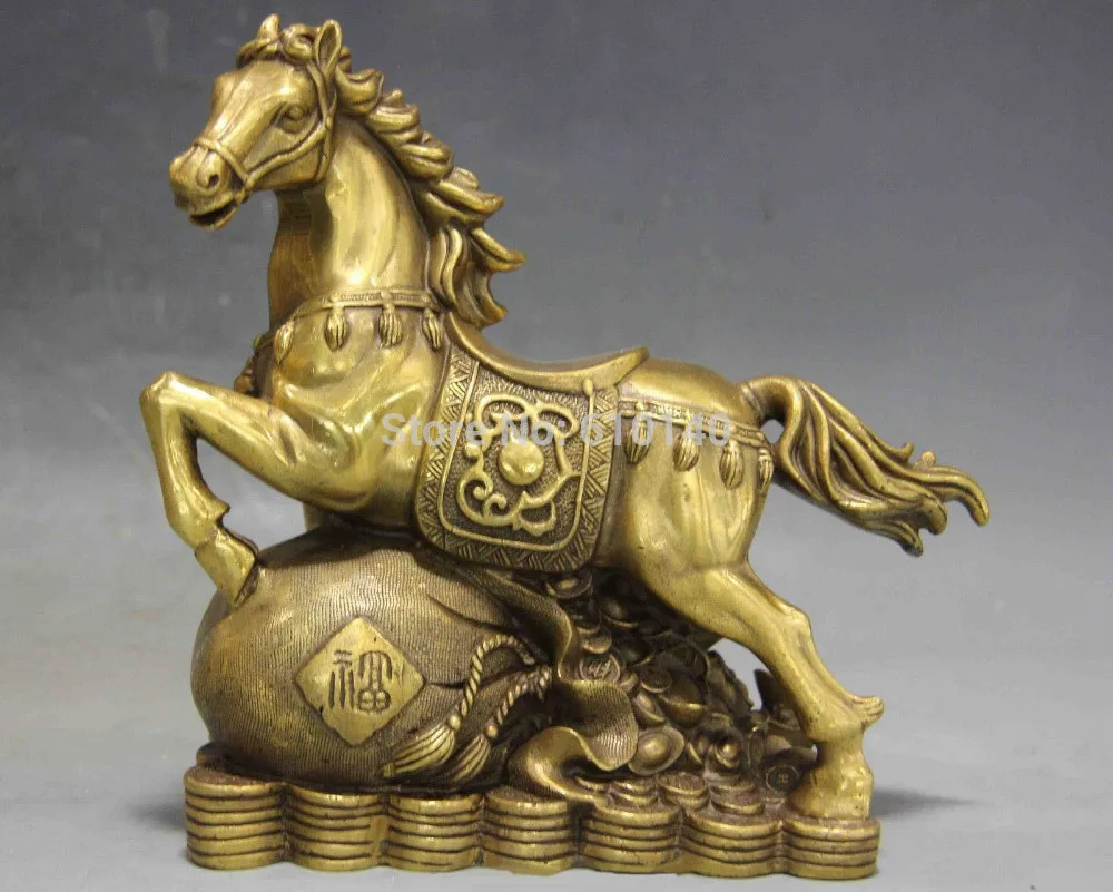 

Chinese folk Fengshui Copper Brass Wealth Money Rich Zodiac Year Horse Statue