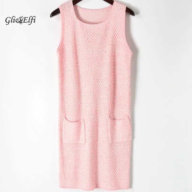 

Women Dress 2017 Spring Summer Slim Casual Bodycon Dresses 3D Hollow Out Skinny Vest Sweater Dress Brief Pink Knitted Vestidos
