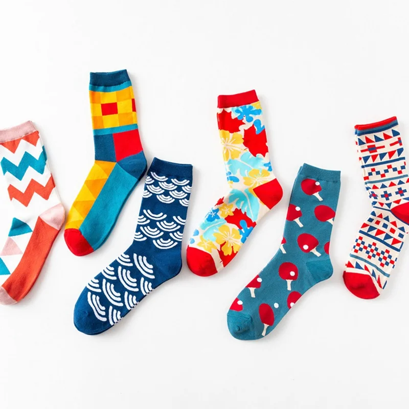 

British Style Men Cotton Socks Breathable Combed Socks Colorful Geometric Pattern Sock