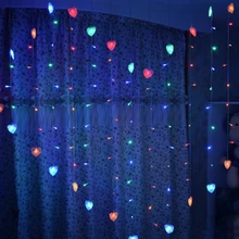 1,5x1,4 м шампуня, крема, лосьона Праздничная гирлянда Рождество лампа для декорации на свадьбу светодиодный сосулька Шторы лампы ЕС 220 v 128 светодиодный 34 сердца