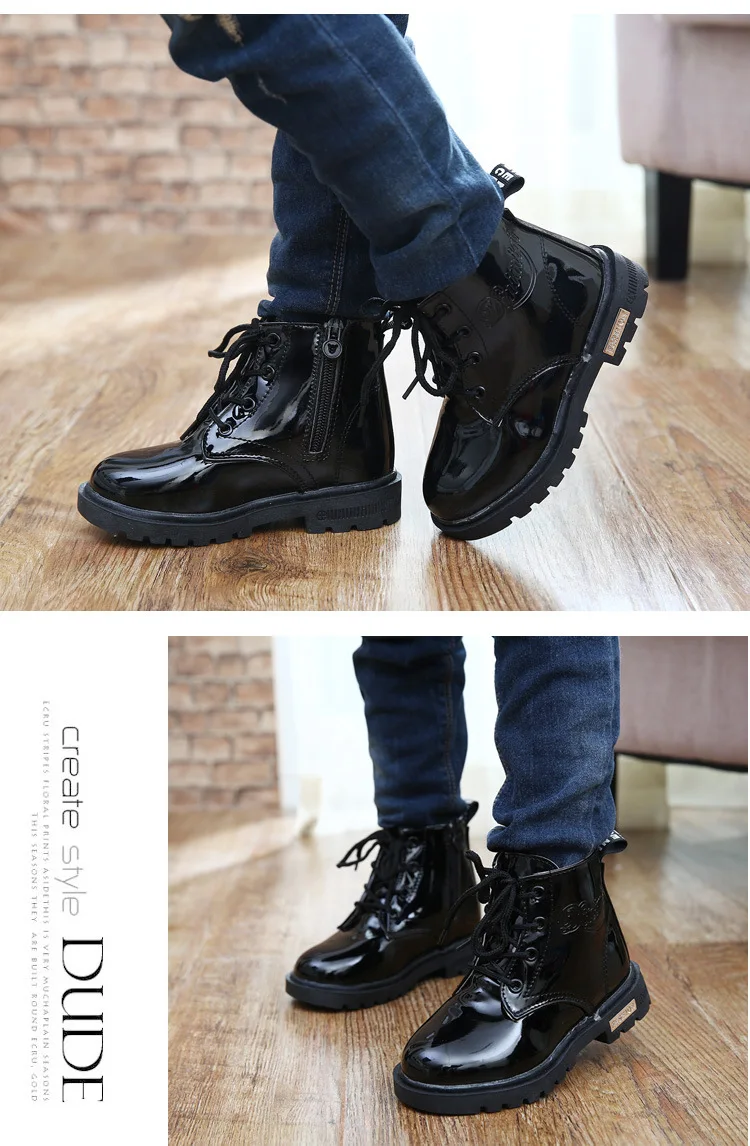 JUSTSL/осенне-зимняя модная обувь для мальчиков и девочек; уличные детские кожаные ботинки из искусственной кожи; качественные ботинки martin; размеры 21-36
