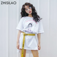 ZHISILAO, летняя женская футболка, женская рубашка с вышивкой, женская футболка, шикарная белая футболка, черная, Harajuku, Женский Топ, длинная футболка, большие размеры