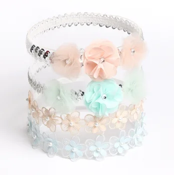 

Boutique 10pcs Fashion Glitter Sequin Floral Headbands Solid Gauze Flower Soft Hairbands Newborn Princess Photography Drops