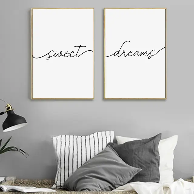 Us 2 57 20 Off Sweet Dreams Print Typography Poster Bedroom Decor Modern Black And White Minimalist Canvas Painting Bedroom Prints In Painting